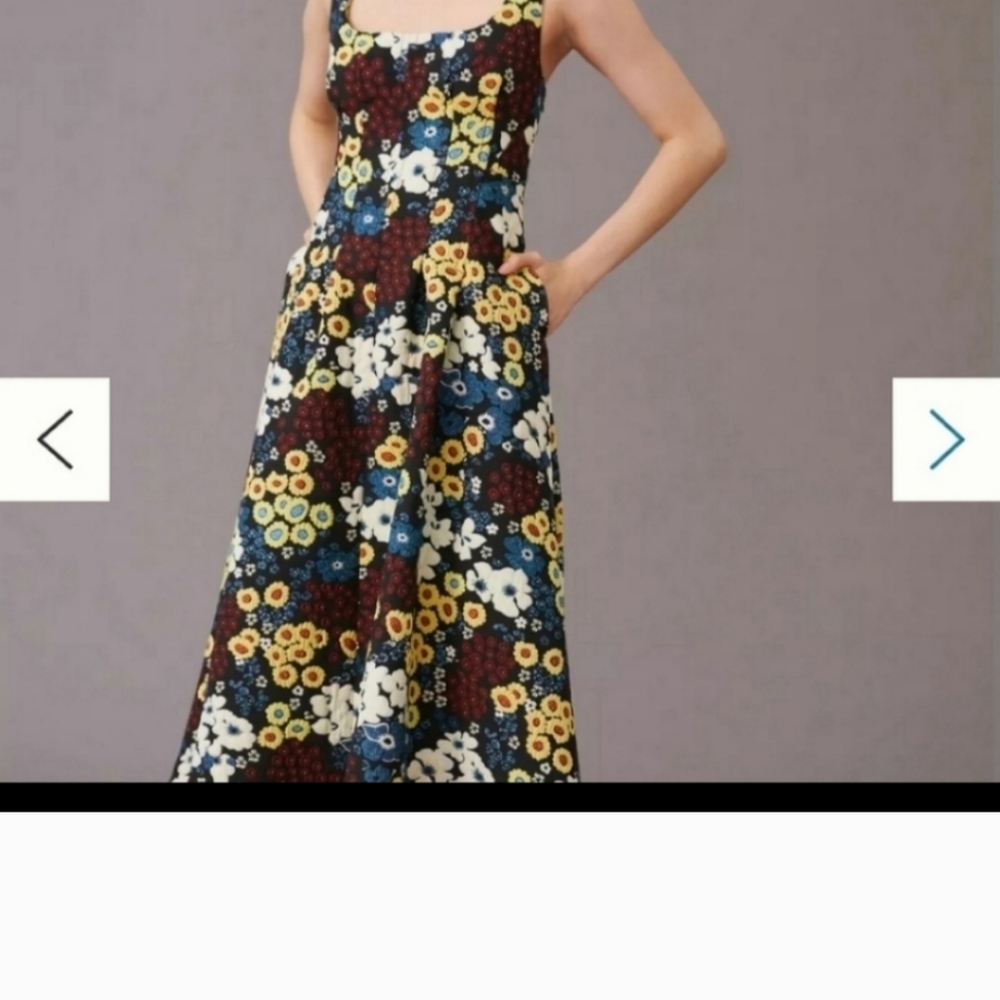 Anthropologie Maeve Marigold Midi Dress size 0 Petite Bow Floral Flare $…